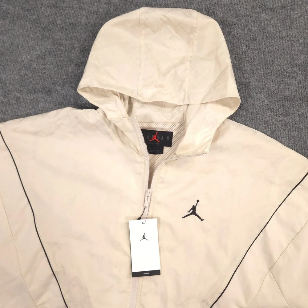 Jordan Brooklyn Hooded Draft Jacket Mens XL Beige Jumpman Jacquard Loose Fit NEW